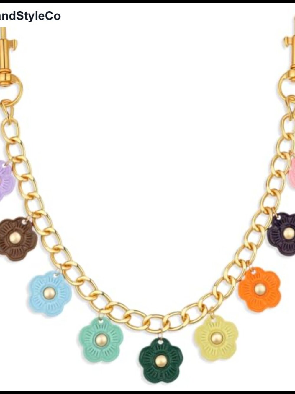 Metal Bag Chain Charm Vintage Gold Purse Extender with Floral Design